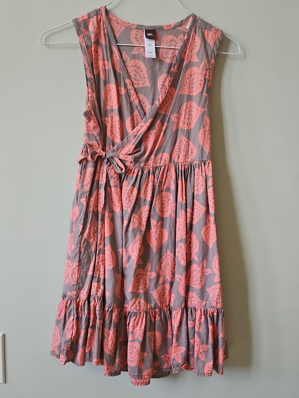 Tea Brand Girls Coral Print Sleeveless Wrap Dress